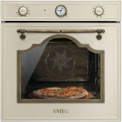 SMEG SFP750POPZ  Серия Cortina Духовой шкаф с функцией пиролиза и функцией пицца, 60 см, 10 функций, кремовый, фурнитура латунная