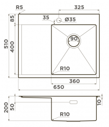 Кухонная мойка Omoikiri  Akisame 65-IN-R чаша справа  Монтаж - заподлицо/накладная