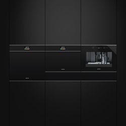 SMEG SF4604PMCNX Компактный духовой шкаф, комбинированный с микроволновой печью,60 см, высота 45 см, 14 функций, черное стекло, профиль нержавеющая сталь