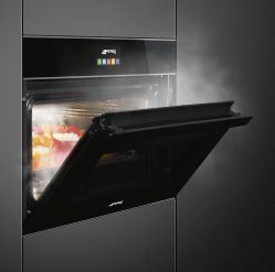 SMEG SF4604PVCNX1 Компактный многофункциональный духовой шкаф, комбинированный с пароваркой,60 см, высота 45 см, 14 функций, черное стекло, профиль нержавеющая сталь
