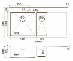 Кухонная мойка Omoikiri Akisame 100-2-IN-L Монтаж накладной / заподлицо