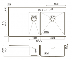 Кухонная мойка Omoikiri Akisame 100-2-IN- R Монтаж накладной / заподлицо