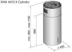 KORTING KHA 4970 X Cylinder Островная вытяжка.  Диаметр 40 см, электронное управление, 4 режима, интенсивный режим Booster, 950 м3/ч