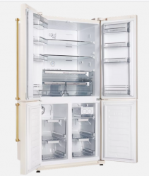 Kuppersberg NMFV 18591 C Холодильник Side by Side, Возможность регулировки температуры в каждой из трех камер, Габариты (ВхШxГ): 1850х910х780 мм, цвет: крем / бронзовая фурнитура