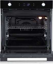 Evelux EO 650 PB Духовой шкаф, 9 режимов, Большой LED дисплей, Телескоп. направляющие, объем духовки 70л. цвет - чёрное стекло.