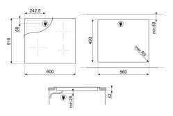 SMEG SE263TD1 Cтеклокерамическая варочная панель, 60 см, прямой край, 3 конфорки