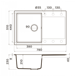 Кухонная мойка Omoikiri Daisen 78T-PL Материал Tetogranit, монтаж накладной
