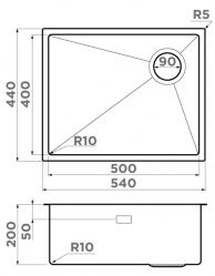 Кухонная мойка Omoikiri Taki 54-U/IF-LG Side SF Сливное отверстие смещено в угол чаши. Монтаж под столешницу / накладной / заподлицо