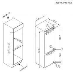 KORTING KSI 19547 CFNFZ  Высота - 193 см., ширина - 54 см, Встраиваемый холодильник с функцией No Frost, Зона свежести, Класс энергопотребления: A+, Тип управления: электронное, дисплей, LED подсветка Ambilight задней стенки