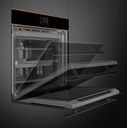SMEG SOP6602TNR Многофункциональный духовой шкаф с пиролизом, 60 см, 10 функций, черное стекло Eclipse, медный профиль