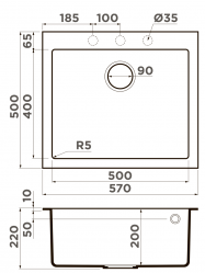 Кухонная мойка Omoikiri Bosen 57A-GB материал ARTCERAMIC. Монтаж накладной