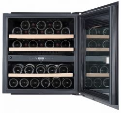 Встраиваемый винный шкаф KORTING KFW 604 DB GXN Чёрное стекло + чёрная нерж сталь. Высота 595 мм. 2 независимые температурные зоны