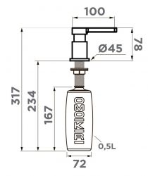 Дозатор OMOIKIRI OM-04-LG Помповый механизм изготовлен из мелалла