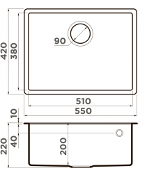 Кухонная мойка Omoikiri Tedori 54-U-ES Материал Tetogranit. Монтаж под столешницу