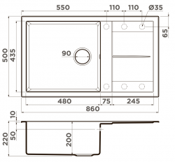 Кухонная мойка Omoikiri Sumi 86-ES Материал Tetogranit. Монтаж накладной
