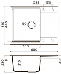 Кухонная мойка Omoikiri Daisen 65T-GR Материал Tetogranit, монтаж накладной