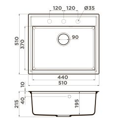 Кухонная мойка Omoikiri Daisen 51-BL Материал - Artgranit. Накладной монтаж.