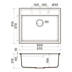 Кухонная мойка Omoikiri Daisen 57-GR Материал Artgranit. Монтаж накладной