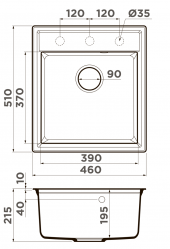 Кухонная мойка Omoikiri Daisen 46-ES материал - Artgranit. Монтаж накладной