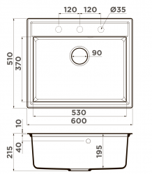 Кухонная мойка Omoikiri Daisen 60-ES Материал Artgranit. Монтаж накладной