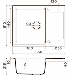 Кухонная мойка Omoikiri Daisen 65-ES Материал Artgranit, монтаж накладной