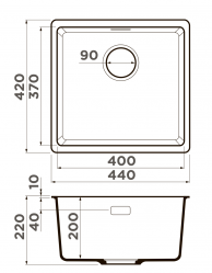 Кухонная мойка Omoikiri KATA 44-U-ES Материал Artgranit. Монтаж под столешницу