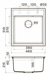 Кухонная мойка Omoikiri Daisen 46-WH материал - Artgranit. Монтаж накладной