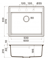 Кухонная мойка Omoikiri Daisen 60-WH Материал Artgranit. Монтаж накладной