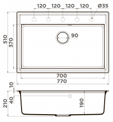 Кухонная мойка Omoikiri Daisen 77-ES Материал Artgranit. Монтаж накладной