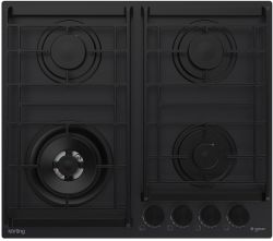KORTING HG 6235 CTN Газовая варочная поверхность 60 см, 4 высокоэффективные конфорки, WOK- сверхмощная конфорка, газ контроль, эл. поджиг, чугунные держатели, цвет матовый чрный
