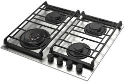 KORTING HG 6235 CTX Газовая варочная поверхность 60 см, 4 высокоэффективные конфорки, WOK- сверхмощная конфорка, газ контроль, эл. поджиг, чугунные держатели, цвет нерж. сталь