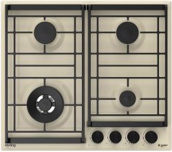 KORTING HG 6302 CTB Газовая варочная поверхность 60 см, 4 высокоэффективные конфорки, WOK- сверхмощная конфорка, газ контроль, эл. поджиг, чугунные держатели, цвет Бежевый