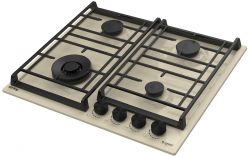 KORTING HG 6302 CTB Газовая варочная поверхность 60 см, 4 высокоэффективные конфорки, WOK- сверхмощная конфорка, газ контроль, эл. поджиг, чугунные держатели, цвет Бежевый
