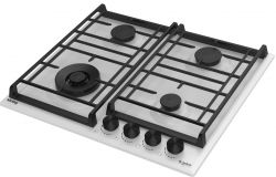 KORTING HG 6302 CTW Газовая варочная поверхность 60 см, 4 высокоэффективные конфорки, WOK- сверхмощная конфорка, газ контроль, эл. поджиг, чугунные держатели, цвет Белый