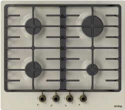 KORTING HG 645 CRB Газовая варочная поверхность 60 см., в ретро-дизайне, коллекция  Calabria, 4 высокоэффективные конфорки, чугунные держатели, Цвет - слоновая кость, цвет ручек - бронза