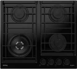 KORTING HGG 6955 CTN Газовая варочная панель из закаленного стекла, ширина 60 см, 4 высокоэффективные конфорки, сверхмощная конфорка WOK, автоматический электроподжиг, газ-контроль, цвет - чёрный