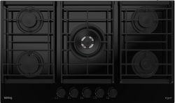 KORTING HGG 9955 CTN Газовая варочная панель из закаленного стекла, ширина 90 см,  5 высокоэффективных конфорок, сверхмощная конфорка WOK, автоматический электроподжиг, газ-контроль, цвет - черный