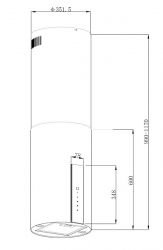 KORTING KHA 35808 DX Cylinder Островная вытяжка Ширина 35 см, электронное сенсорное управление, 3 режима, 900 м3/ч., таймер, 2 LED лампы, цвет - нерж. сталь