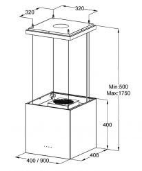 KORTING KHA 40828 GN Подвесная островная вытяжка, Производительность (м³/ч): 850,Габариты (ВхШхГ) (мм): 470-1850x400x408