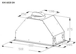 KORTING KHI 6828 GN Полностью встраиваемая вытяжка, сенсорное управление, таймер, 800 м3/ч, ширина 52 см, цвет - чёрное стекло