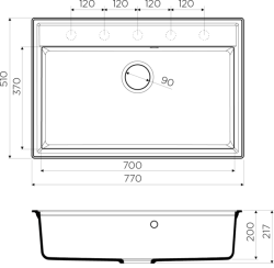 Кухонная мойка Omoikiri Daisen 77-WH Материал Artgranit. Монтаж накладной