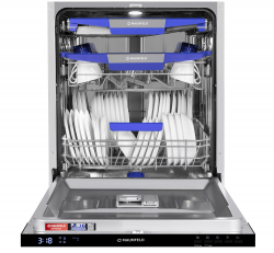 MAUNFELD MLP60230 Light Beam Wi-Fi Посудом. машина 60 см. A+++, 8 прогр., третий уровень, LED освещ., 14 компл.,  Луч на полу, 1/2 загрузки, Aqua Stop, Wi Fi, Автоматич.открывание двери, двузонная мойка