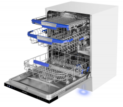 MAUNFELD MLP60230 Light Beam Wi-Fi INVERTER, Посудом. машина 60 см. A+++, 8 прогр., третий уровень, LED освещ., 14 компл., Луч на полу, 1/2 загрузки, Aqua Stop, Wi Fi, Автоматич.открывание двери, двузонная мойка