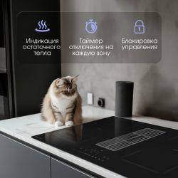 Zigmund & Shtain CIS 311.75 BX  Индукционная варочная поверхность c Вытяжкой, INVERTER, технология постоянного нагрева, 2 флекс зоны, ширина 77 см.