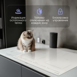 Zigmund & Shtain CI 69.6 I Индукционная варочная поверхность, INVERTER, технология постоянного нагрева, Синхронизация с вытяжкой, 2 флекс зоны, ширина 60 см. цвет - бежевый