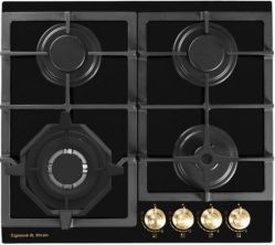 Zigmund & Shtain M 26.6 A Газовая варочная поверхность из закаленного стекла, цвет - чёрный, ручки золото