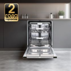 Zigmund & Shtain DW 312.6 Посудомоечная машина 60 см, ИНВЕРТОР, Автооткрывание, Hot Air, 7 программ, 1/2 загрузки,14 комплектов, Индикация времени на полу, аквастоп, дБ 44