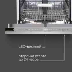 Zigmund & Shtain DW 312.6 Посудомоечная машина 60 см, ИНВЕРТОР, Автооткрывание, Hot Air, 7 программ, 1/2 загрузки,14 комплектов, Индикация времени на полу, аквастоп, дБ 44