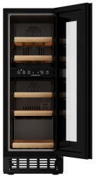 Kuppersbusch FWKU 1531.0 S Винный шкаф под столешницу, чёрное стекло, без ручки, вместимость 17 бутылок,2 температурные зоны, ширина - 30 см.
