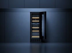 Kuppersbusch FWKU 1531.0 S Винный шкаф под столешницу, чёрное стекло, без ручки, вместимость 17 бутылок,2 температурные зоны, ширина - 30 см.